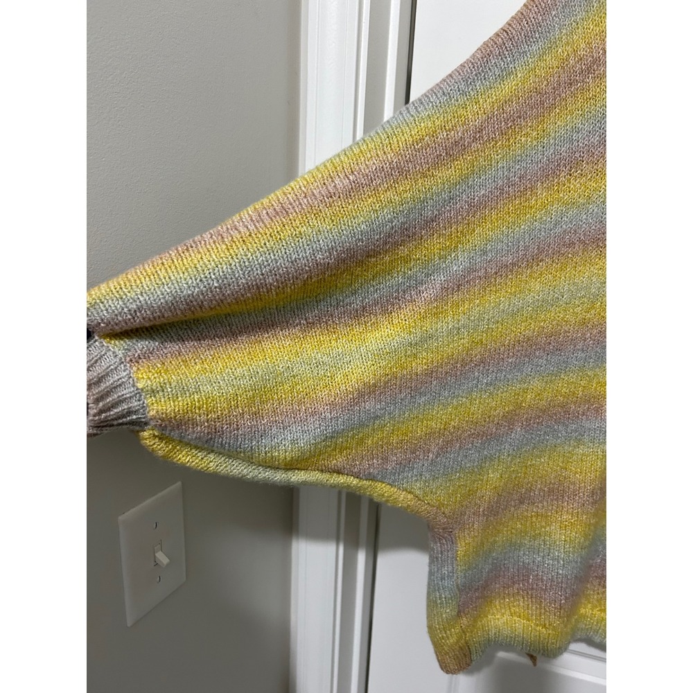 Wonderly Striped Open Front Cardigan Sweater Yellow Pink Gray Size S - Picture 4 of 5